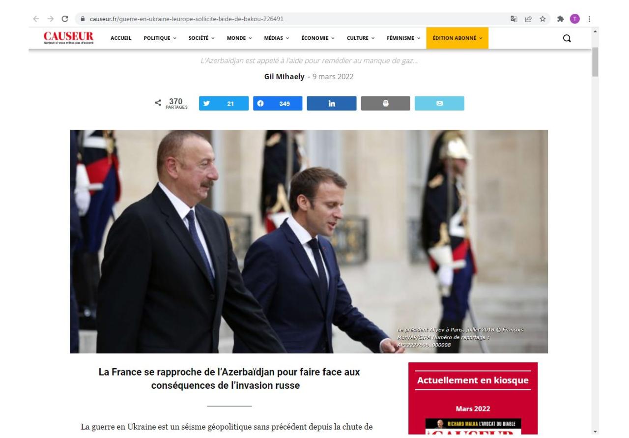 European leaders address President Ilham Aliyev one after another amid situation in Ukraine - French edition