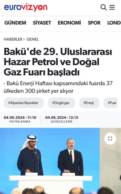 Turkish media highlights President Ilham Aliyev's address at Baku Energy Week [PHOTOS]