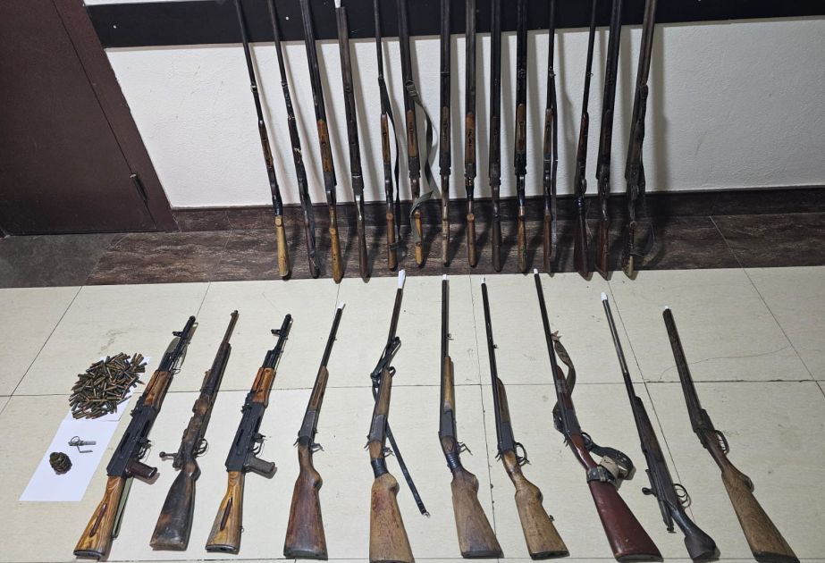 Different types of weapons and ammunition found in Imishli