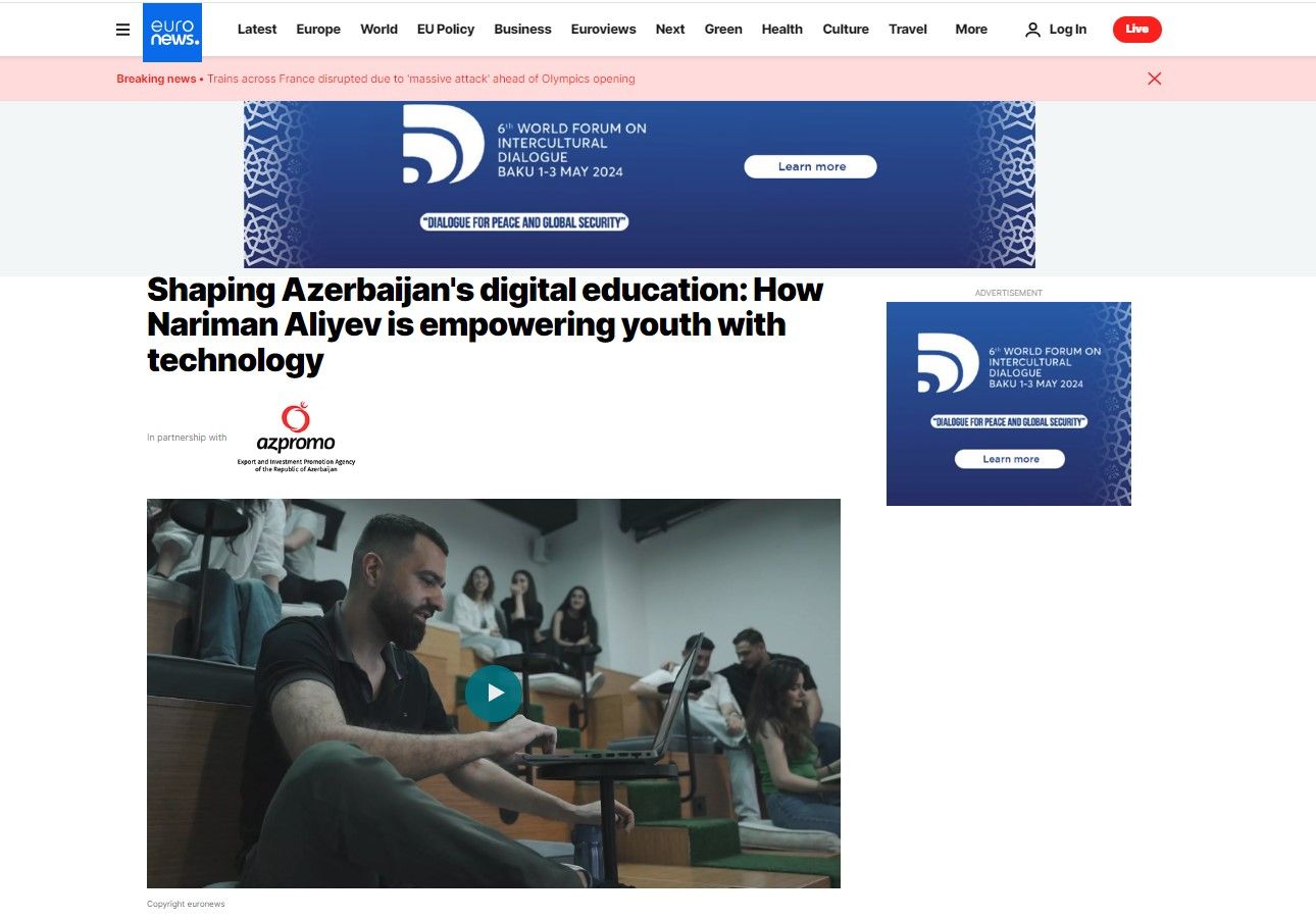 Euronews TV Channel airs reportage highlighting Azerbaijan’s digital education