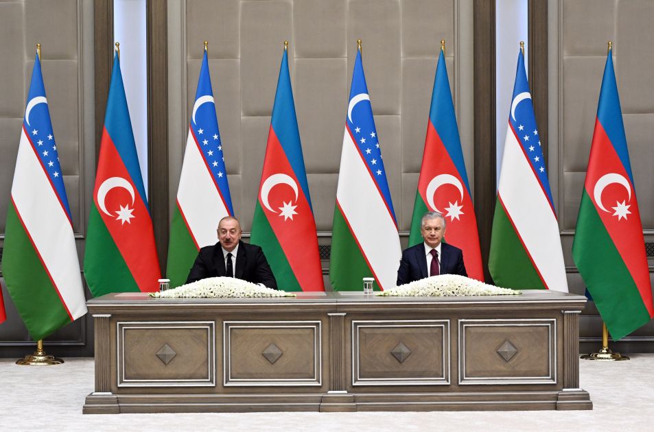 Presidents of Azerbaijan and Uzbekistan making press statements [PHOTOS/VIDEO]