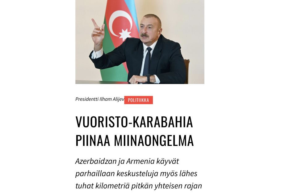 Finnish portal publishes article on mine problem in Azerbaijan's liberated territories