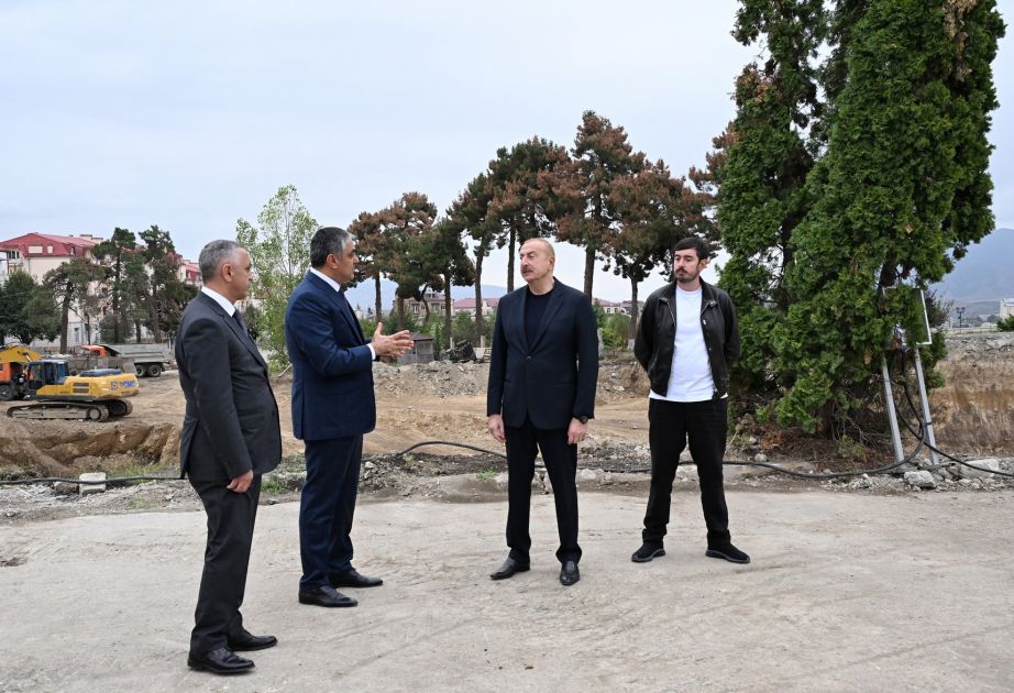 President Ilham Aliyev inspects construction progress of Convention Center at Victory Square in Khankendi