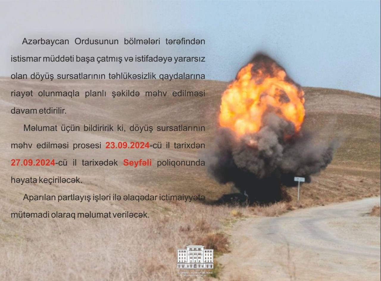 Azerbaijan Army to conduct ammunition destruction at Seifali Landfill