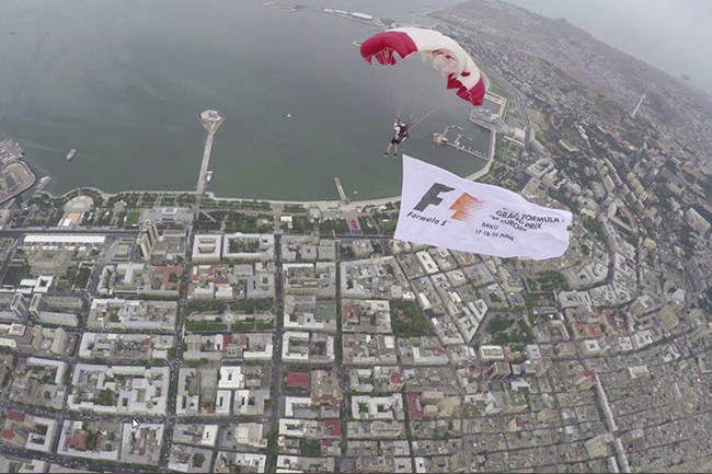 Red Bull Skydivers support 2016 Formula One Grand Prix of Europe PHOTO